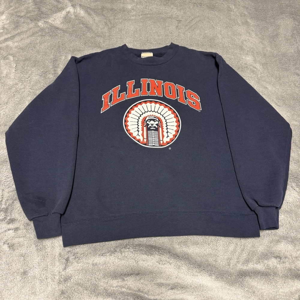 Vintage Illinois Fighting Illini Crewneck Sweatshirt Navy Men's Size Small